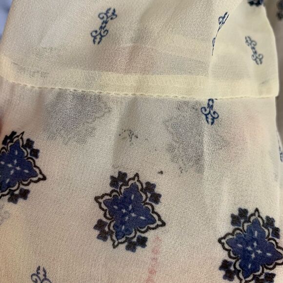 Xhilaration Blue Coral Paisley Dress Crochet Tipped Bell Sleeves Size L - Picture 8 of 8